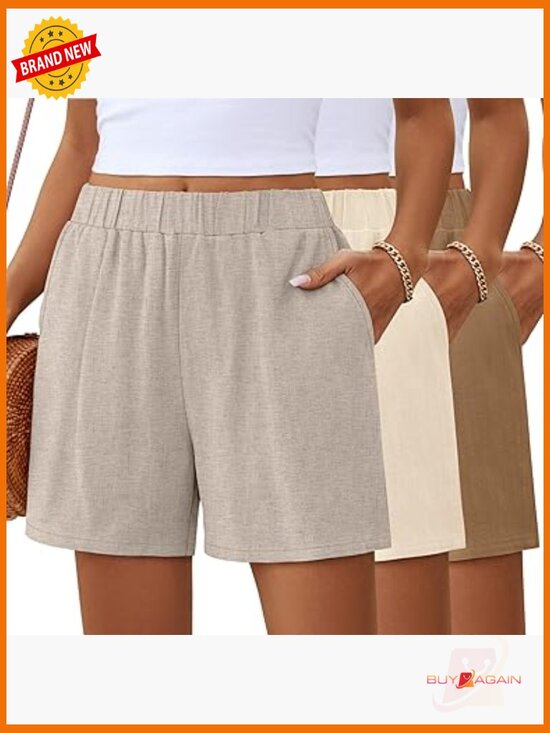 Pants - 3 Pack High Waist Linen Wide Leg Shorts with Pockets Summer